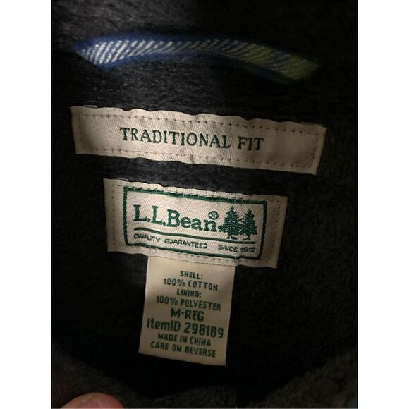 LL Bean Fleece Lined flannel shirt plaid cotton traditional fit men's medium - Picture 3 of 6